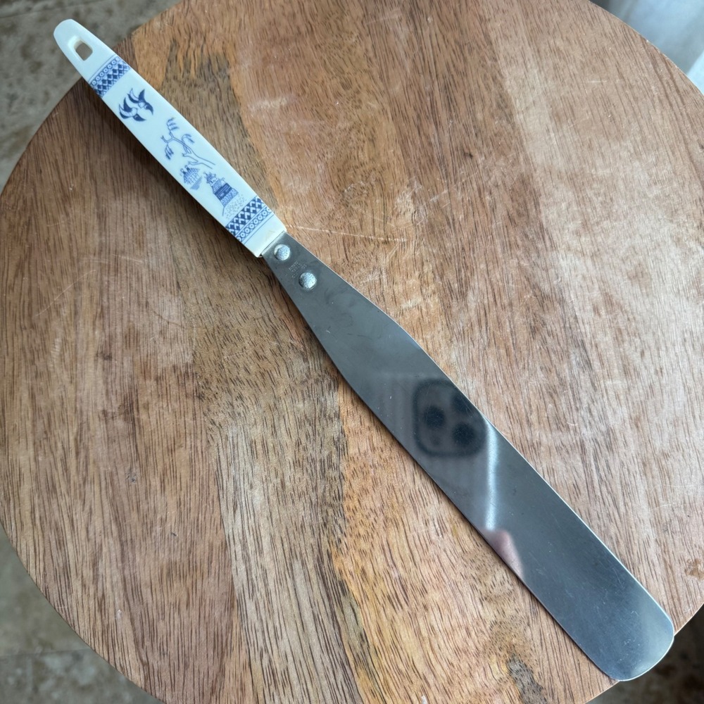 VTG Blue Willow Spatula 12" Chinoiserie Japan Stainless Steel Icing Spreader